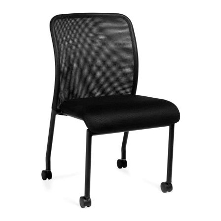 Gec Offices To Go Armless Mesh Back Guest Chair with Casters - Fabric - Black OTG11761B